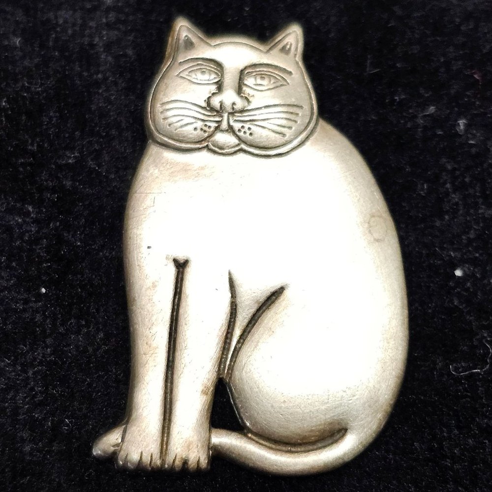 Laurel Burch Silver Signed Sitting Feline Kitty Cat Brooch Pendant Pin